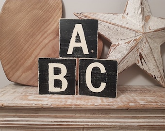 Hand Painted Wooden Letter Block: Vintage Style Initial Sign, 15cm Square