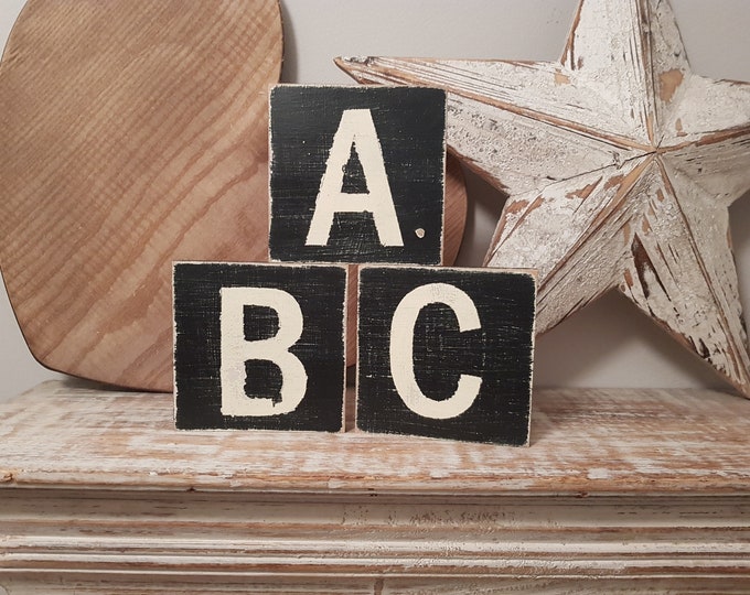 Hand Painted Wooden Letter Block: Vintage Style Initial Sign, 15cm Square