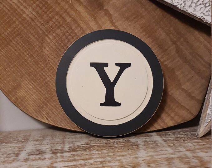 20cm Round Letter Y Sign, Monogram, Initial, Wall Art, Home Decor, Rustic Letters, All letters available, inc ampersand, typewriter style