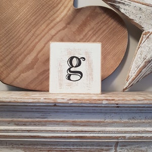 wooden sign, vintage style, personalised letter blocks, initials, wooden letters, monograms, 10cm square, hand painted, rustic, letter g