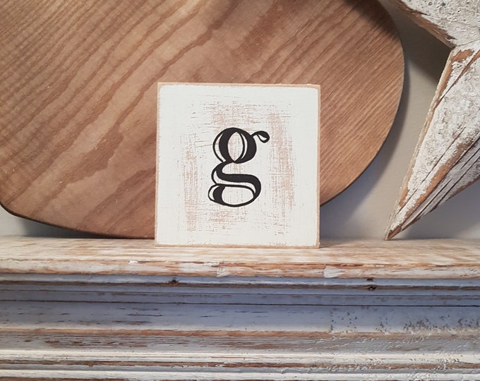 wooden sign, vintage style, personalised letter blocks, initials, wooden letters, monograms, 10cm square, hand painted, rustic, letter g