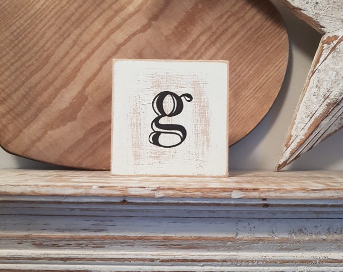 wooden sign, vintage style, personalised letter blocks, initials, wooden letters, monograms, 10cm square, hand painted, rustic, letter g