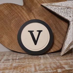 20cm Round Letter V Sign, Monogram, Initial, Wall Art, Home Decor, Rustic Letters, All letters available, inc ampersand, typewriter style