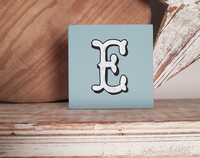 personalised letter blocks, initials, wooden letters, monograms, letter E,  10cm square, hand painted