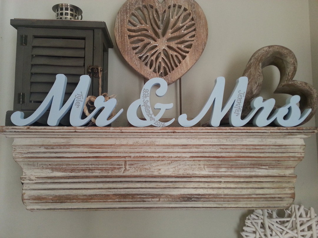 Wooden Wedding Letters Mr & Mrs New Script 10cm Free-standing Hand ...