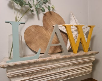 Set of 7 - Wooden painted letters- Times Font - various finishes, standing - Set of 7 - 25cm