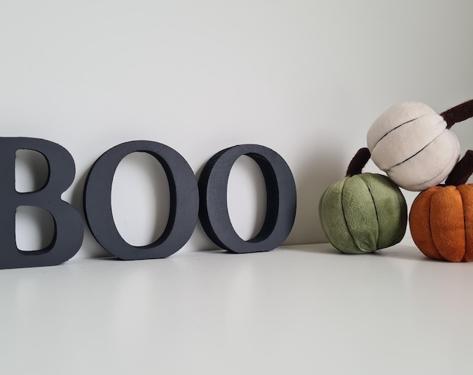 BOO - Wooden Letters, Set of 3, Hand-painted, Photo Props - 20cm, free-standing, Halloween, Autumn, Fall Painted Letters