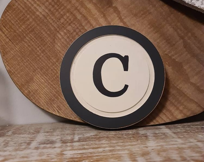 15cm Round Letter C Sign, Monogram, Initial, Wall Art, Home Decor, Rustic Letters, All letters available, slight distress, typewriter style