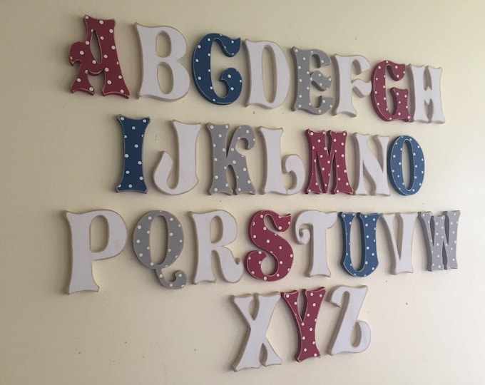 Full Wooden Alphabet - Hand Painted Wooden Letters Set - 26 letters - 10cm high, Storybook