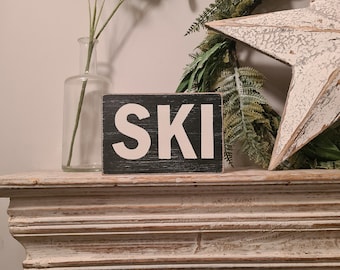 Wooden sign, plaque - SKI - 15cm