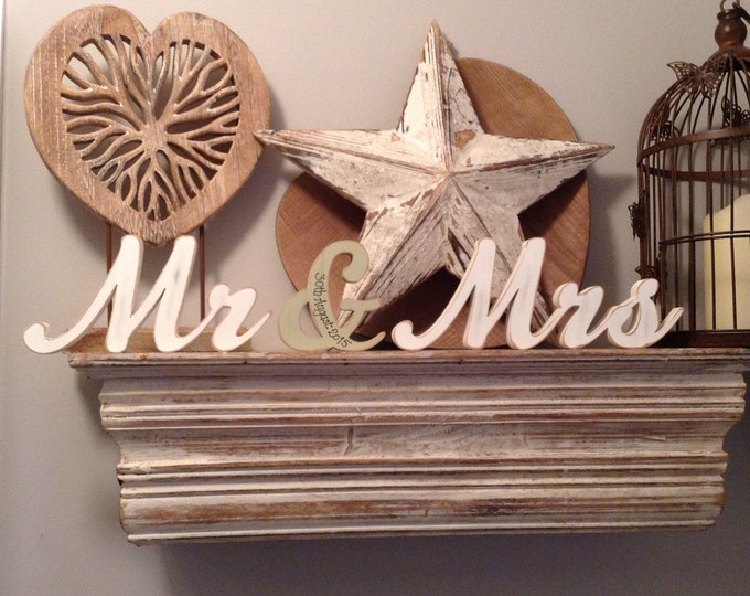 Wooden Wedding Letters - Mr & Mrs - Machiarge Font - 15cm - free-standing, personalised with date