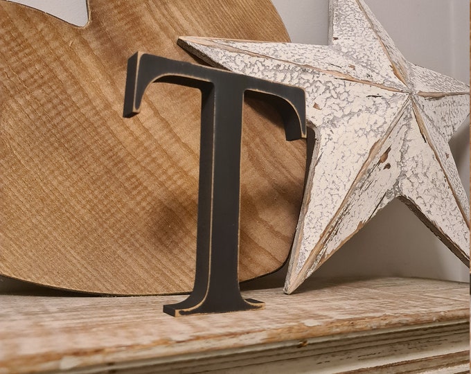 Wooden Letter 'T' -  10cm x 18mm - Georgian Font - various finishes, standing