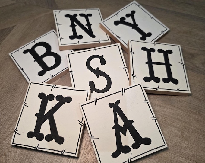 Hand Painted Rustic Wooden Letter Block, Vintage Style Monogram (10cm)