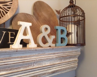 Wooden Wedding Letters, Set of 3, Hand-painted, Photo Props - 25cm, free-standing, wedding decor, Painted Letters