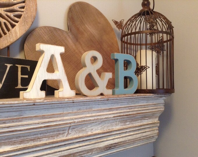 Wooden Wedding Letters, Set of 3, Hand-painted, Photo Props - 20cm, free-standing, wedding decor, Painted Letters