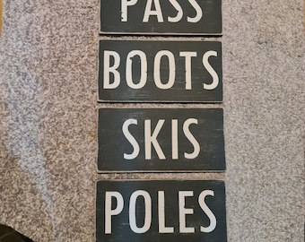 Set of 4 Rustic Wooden Ski Signs: Chalet Lodge Decor (30cm)