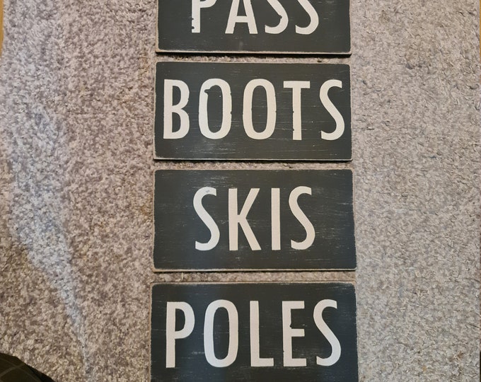 Set of 4 - Large Wooden Ski Signs, Chalet, Lodge, Apartment Decor, Ski Decor 30cm