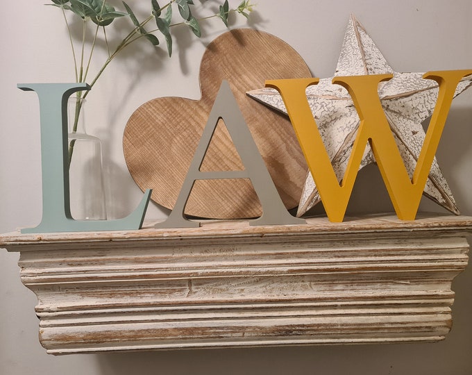 Set of 9 - Wooden painted letters- Times Font - various finishes, standing - Set of 9 - 15cm