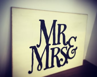 Hand-painted Wooden Mr & Mrs Sign,  A4 size, hand painted, choose colour/colours, distressed, rustic