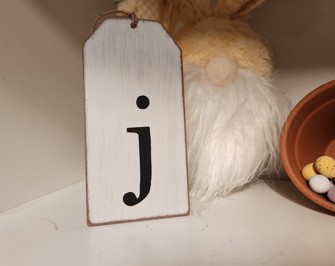 Wooden Gift Tag, Giant, MDF, Stocking Tag, Custom, Personalised, Letter Tag, Hand Lettered, 16cm, letter j