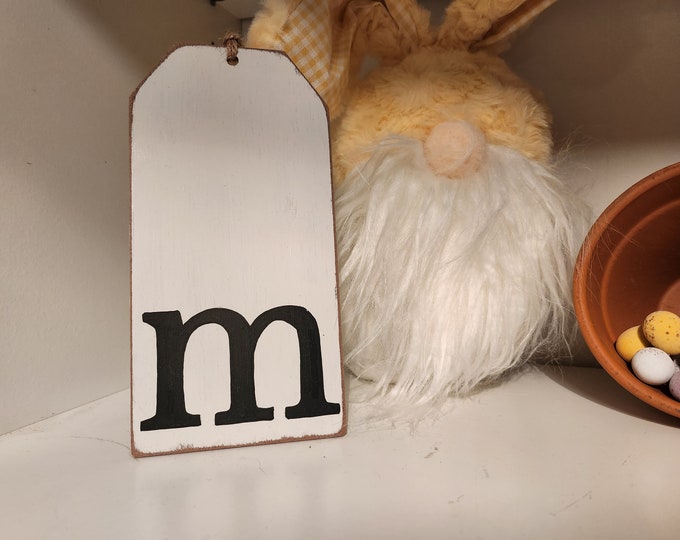 Wooden Gift Tag, Giant, MDF, Stocking Tag, Custom, Personalised, Letter Tag, Hand Lettered, 16cm, letter m