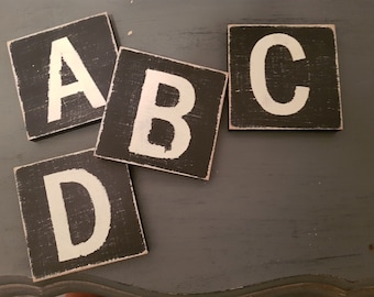 Rustic Hand Painted Wooden Letter Block: Vintage Style Monogram (10cm)