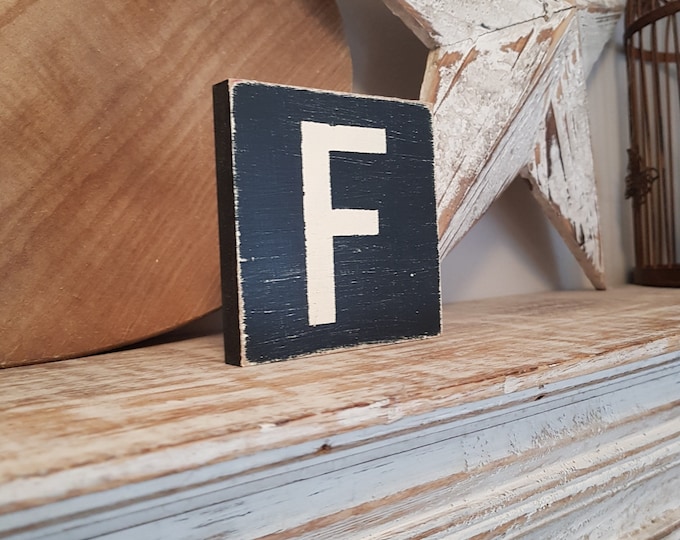 wooden sign, vintage style, personalised letter blocks, initials, wooden letters, monograms, letter F,  10cm square, hand painted