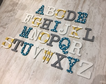 Full Wooden Alphabet - Hand Painted Wooden Letters Set - 26 letters - 12cm high, Typewriter font, any colours