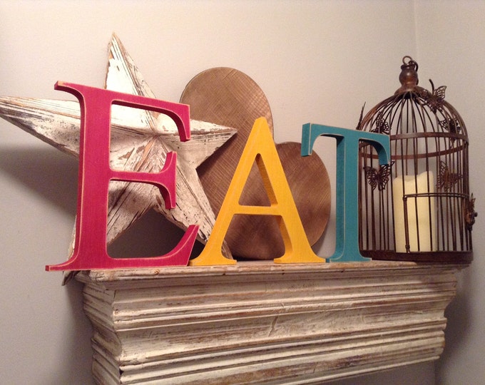 Wooden Painted Letters - EAT - Georgian Font - 25cm, standing