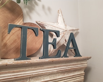 Set of 3 - Wooden painted letters, TEA - Times Font - various finishes, standing - Set of 3 - 10cm