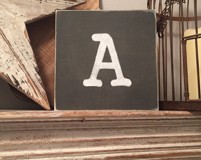 personalised letter block, initial, wooden letters, monograms, 15cm square, hand painted, letter A, chalkboard style