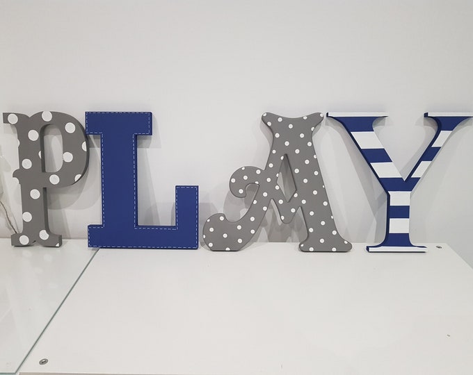 Wooden Letters PLAY, Play Room Decor, Kid's Room, Nursery - wall letters - various colours & finishes, 30cm high