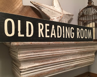 Painted Wooden Sign - OLD READING ROOM - Rustic, Vintage, Shabby Chic, handmade, Black