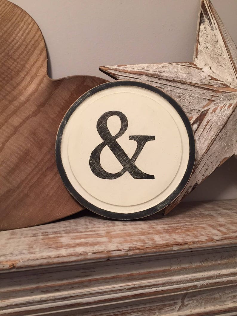 20cm Round Letter Ampersand Sign, Initial, Wall Art, Home Decor, Rustic Letters, All letters available, inc ampersand, typewriter style image 2