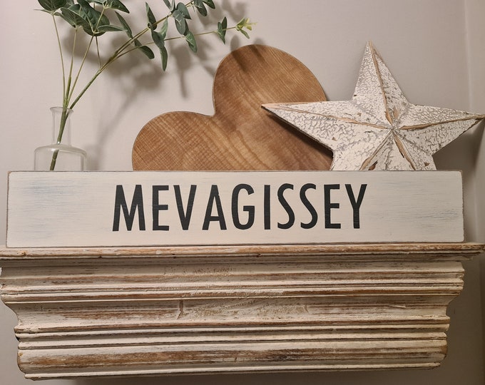 Handmade Wooden Sign, MEVAGISSEY, Any Town, Seaside, Vintage Style, Typography