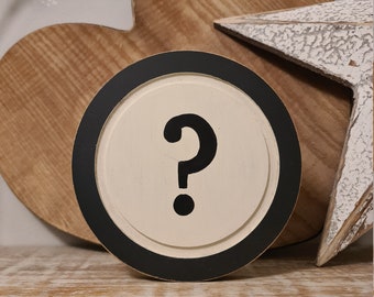 Rustic Typewriter Style Letter Sign: Distressed Wood Question Mark