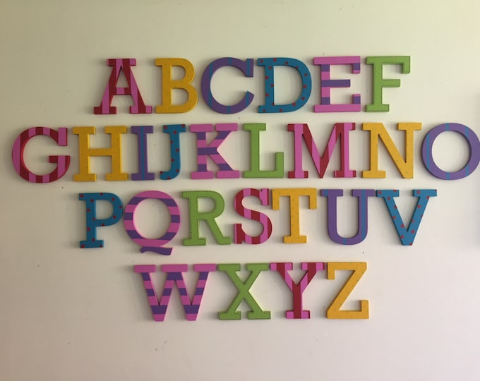 Painted Wooden Alphabet - Hand Painted Wooden Letters Set - 26 letters - 10cm high - Complete Alphabet