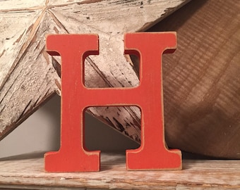 Painted Wooden Letter - H - Rockwell Font - Various finishes and colours, standing, 10cm - 30cm
