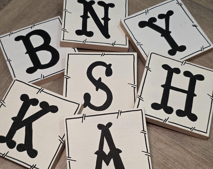 Hand Painted Rustic Wooden Letter Block, Vintage Style Monogram (10cm)