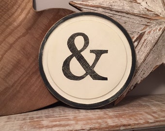 30cm Round Letter Ampersand Sign, Initial, Wall Art, Home Decor, Rustic Letters, All letters available, inc ampersand, typewriter style
