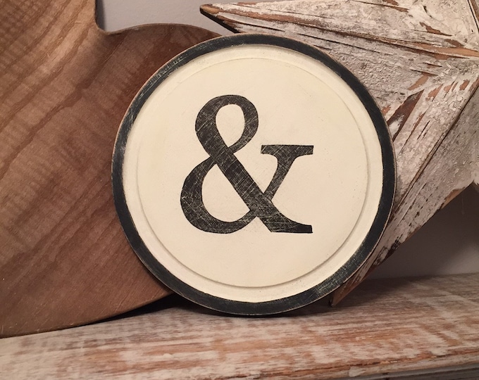 15cm Round Letter & Sign, Monogram, Initial, Wall Art, Home Decor, Rustic Letters, All letters available, inc ampersand, typewriter style