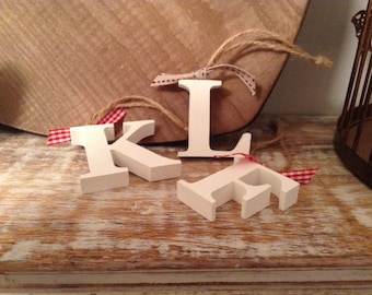 Hanging Wooden Letter Tag - 8cm - Hand Painted - Any Initial - Christmas decorations - Gift Tag - various colours and finishes