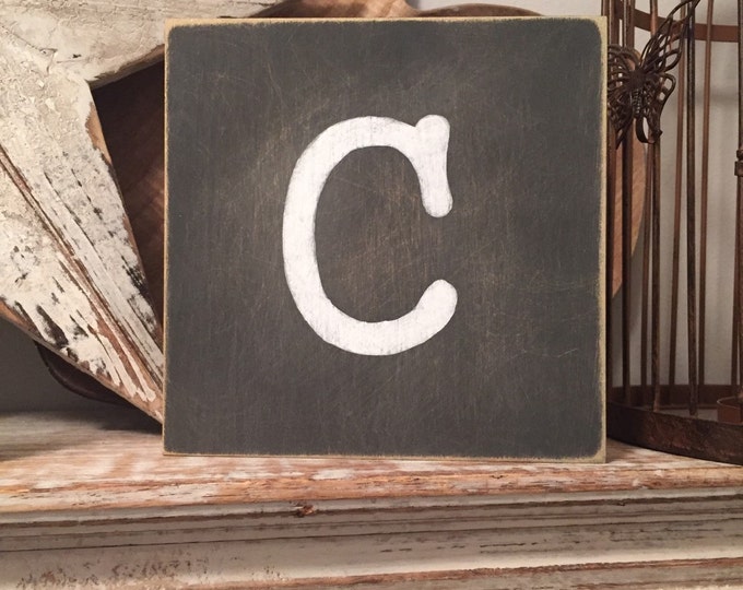 personalised letter block, initial, wooden letters, monograms, 15cm square, hand painted, letter C, chalkboard style