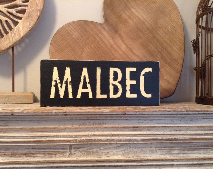 Handmade Wooden Sign - MALBEC - 23cm