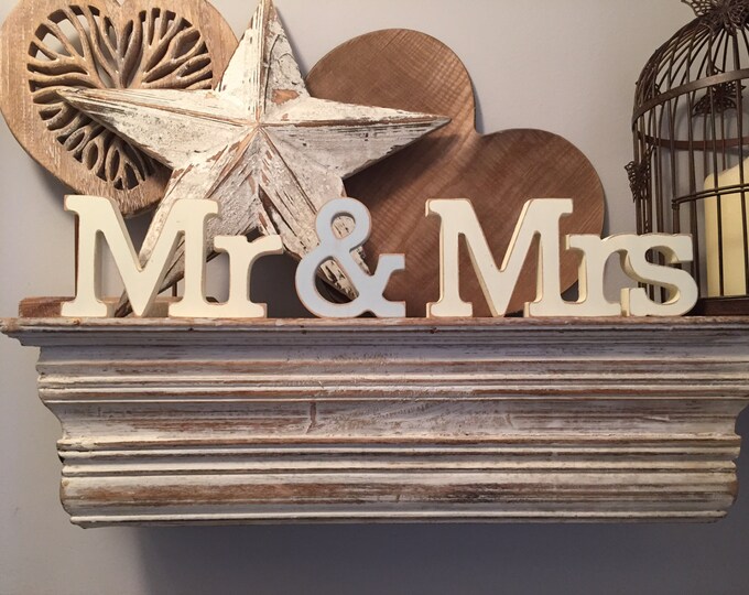 Wooden Wedding Letters - Mr & Mrs - New Rockwell Font, Hand-painted, Free-standing, 10cm