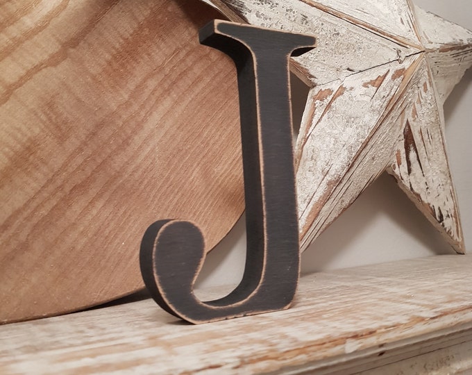 Wooden Letter 'J' -  20cm x 18mm - Georgian Font - various finishes, standing