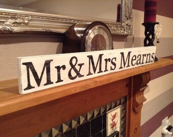 Large Handmade Distressed Sign - Personalised - MR & MRS ... just add your surname