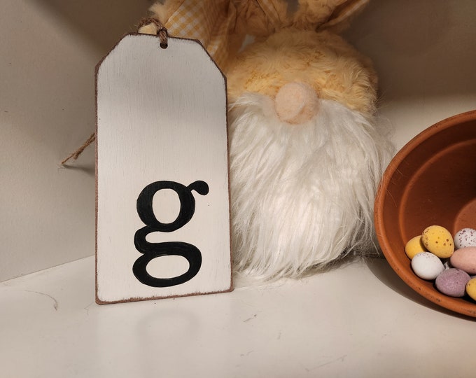 Wooden Gift Tag, Giant, MDF, Stocking Tag, Custom, Personalised, Letter Tag, Hand Lettered, 16cm, letter g