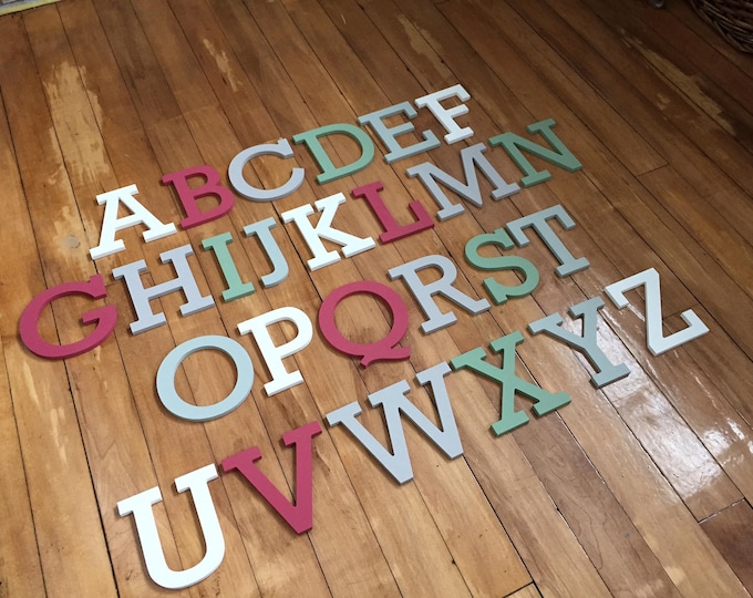 Painted Wooden Alphabet - Hand Painted Wooden Letters Set - 26 letters - 12cm high - Complete Alphabet