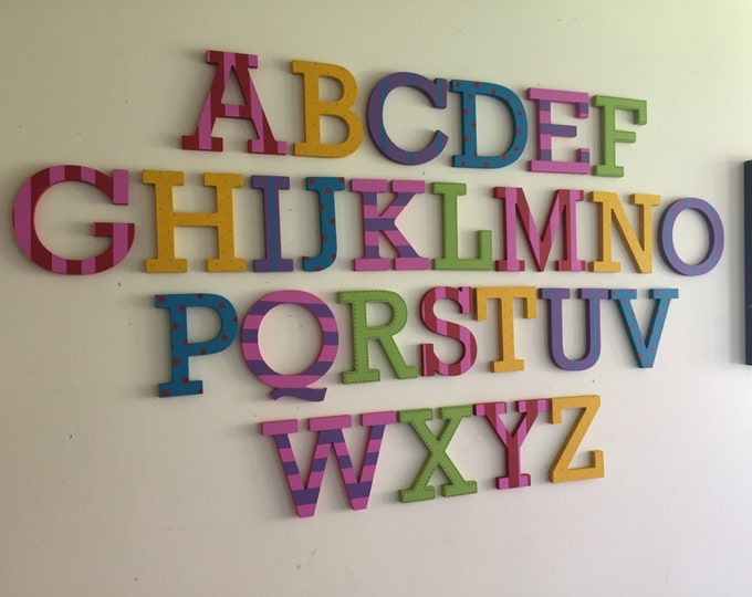 Painted Wooden Alphabet - Hand Painted Wooden Letters Set - 26 letters - 12cm high - Complete Alphabet